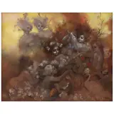 Heriberto Méndez, Mujeres y frutos, Óleo sobre tela