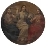 Trinidad Antropomorfa, MÉXICO, SIGLO XIX, Óleo sobre tela, formato oval