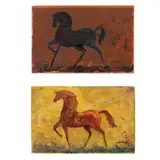 Caballo negro y Caballo rojo by Julián Díaz Valverde "dival", Óleo sobre tela, offered Oct 2021