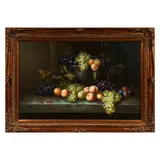 L. Barret, Bodegón con uvas y duraznos, Óleo sobre tela