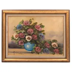A. Muller, Naturaleza muerta con flores, Óleo sobre tela