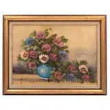 A. Muller, Naturaleza muerta con flores, Óleo sobre tela