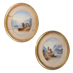 Edwin Earp, 2 Paisajes con pescadores, Acuarelas sobre papel