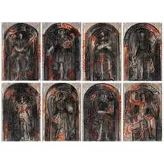 Altar de los Arcángeles de la Catedral de la Ciudad de México by Carmen Parra, Acrílico y pastel sobre papel impreso sobre tela, políptico, offered Aug 2021