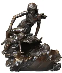 Georges-Charles Coudray, after Emile Joseph Nestor Carlier (French 1849-1927) "La Ola" The Wave Patinated, bronze of a woman and child above a waveform base
