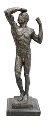 Auguste Rodin, The Age of Bronze, bronze on black marble base of a male nude Marked on base A.Rodin Height 16 1/2