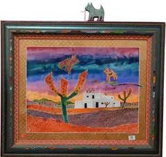 Fran Larsen, Eye Dazzler Land, Watercolor on paper in hand carved and polychrome