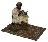 Franz Xavier Bergman, Seated Arab Scholar Writing on Oriental Carpet Cold painted