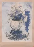 Georges Braque, Bouquet de Fleurs depicting a flowing bouquet rendered in Braque's energetic late graphic style, with expressive, ink contours layered over soft tonal washes. Color lithograph on wove paper