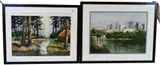Edward Martin, Forest Landscape with Stream Cityscape by the Water "Fort Beach, Rockport, Massachusetts" Each, watercolor on paper Each