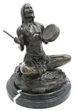 Carl Kauba, Native American Indian Man with Drum Patinated, bronze on black marble base
