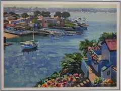 Howard Behrens, Large Framed Piece "Balboa Point" Embellished, serigraph
