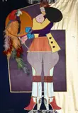 Richard Linder, Parrot Lady Banner, 1971 Felt tapestry, collage with suede satin, velvet, and feathers