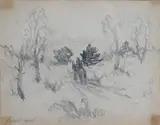 Robert, Henri (American 1865-1929) "Landscape with Figure on Horseback" Black colored, pencil/graphite on paper