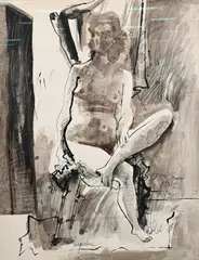 Byron Browne, Jacqueline, ink wash / watercolor on paper