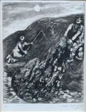 Marc Chagall, Les Poissons et Le Berger qui Joue de la Fluke, Drypoint etching