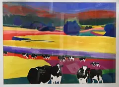 Woody Jackson, Cambridge Corn Fields, 1994, Watercolor on gouache