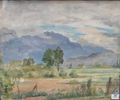 Le Massif de la Tournette Haute-Savoie, France by Neville Bulwer-Lytton, 3rd Earl of Lytton, Oil on canvas board, offered Mar 2025
