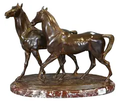 Two Horses by Giovanni Cappelletti, bronze on red marble base, offered Mar 2025