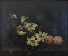 Edwin Steele, Still life of lilies and roses, 1890, Oil on canvas