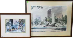 Howard N. Watson, City Street Scene, Watercolor on paper