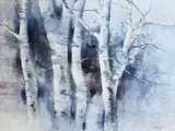 John A Neff, Winter Birch Trees, Watercolor on Whatman paper