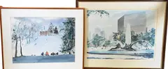 Howard N. Watson, Winter Sledding Scene, Watercolor on paper