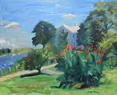 Garden by the Canal by Carol Gray, Oil on canvas, offered Feb 2025