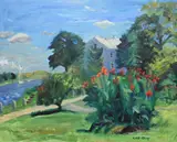 Carol Gray, Garden by the Canal, Oil on canvas