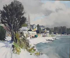Georges Charles Robin, Hiver a Pont-Croix, Oil on canvas