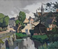 Georges Charles Robin, French Village Scene, Oil on canvas