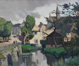 Georges Charles Robin, French Village Scene, Oil on canvas