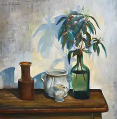 William Pellicone, Still Life with Green Plant, 1971, Oil on panel