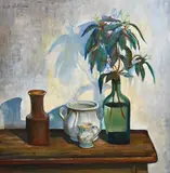 William Pellicone, Still Life with Green Plant, 1971, Oil on panel