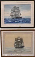 American Packet Dreadnaught by Erik Erskine Campbell Tufnell, Watercolor and gouache Each, offered Feb 2025
