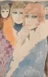 Charles Levier, Women in Coats, Watercolor