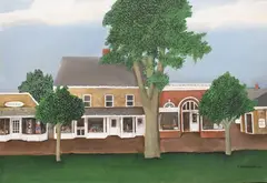 Theodore Jeremenko, Stores on Main Street, 1980, Oil on canvas