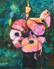 Donald Purdy, Still life of flowers in a vase, Mixed media oil on board