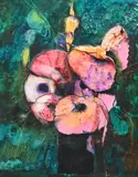 Donald Purdy, Still life of flowers in a vase, Mixed media oil on board