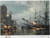 John Stobart, New York South Street Under a Full Moon in, 1880, lithograph, artist proof Pencil