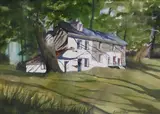 Edward Martin, Landscape with White House, Watercolor on paper