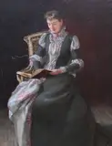 Charles Waltensperger, Full length portrait of a woman reading, Oil on board