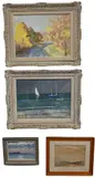 Roger Wilson Dennis, Cloudy Seascape with Sailboats, Oil on board