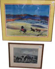 Horses in the Rain by Robert Noel Blair, circa 1939, Lithograph, offered Feb 2025