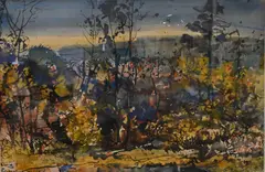 Autumn Forest Landscape in the Mountains by Robert Noel Blair, circa 1972, Watercolor, offered Feb 2025
