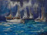 Robert Noel Blair, Seascape with sailboats, Watercolor and pastel on paper