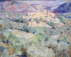 Dines Carlsen, Mexican Village, Oil on masonite