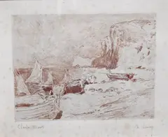 William Thornley, After Claude Monet (French 1840-1926) "Bateaux de PÃªche Etretat" from Vingt Lithographies, circa 1890, Lithograph on Chine applique laid on woven paper Pencil