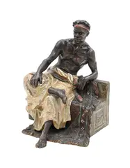 Franz Xavier Bergman, Cold painted, bronze of a man seated Marked with a B centering a cartouche Height 5 3/4 inches