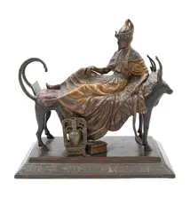 Franz Xavier Bergman, Cold painted, bronze of Pharaoh lounging on a funerary bed with animal heads (marks not found)